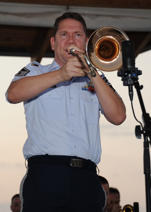 Master Sgt. Ben Patterson, Airmen of Note lead trombonist, performed a solo during a performance in at the Canal Place Festival Grounds in Cumberland, Md., on Sept. 1. This was the first stop the Airmen of Note made during their mini tour through the Midwest, leading up to their performance at the 2011 Detroit Jazz Festival. (U.S. Air Force photo/ Airman 1st Class Bahja J. Jones) 
