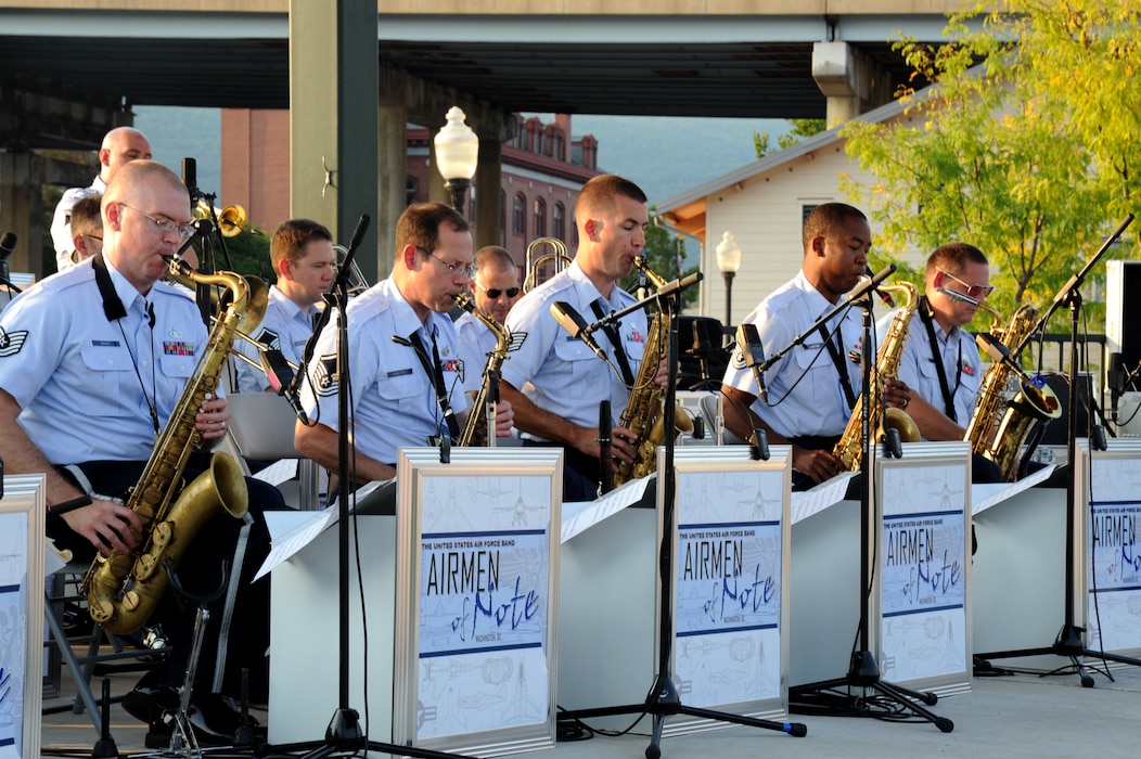 The U.S. Air Force Band's premier jazz ensemble the Airmen of Note perform at the Canal Place Festival Grounds in Cumberland, Md. on Sept. 1. This was the first stop the Airmen of Note made during their mini tour through the Midwest, leading up to their performance at the 2011 Detroit Jazz Festival. (U.S. Air Force photo/ Airman 1st Class Bahja J. Jones)