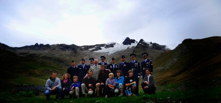 U.S. Air Force members from Team Charleston and family members of the B-17 crew pose for a photograph Sept. 4, after the B-17 Flying Fortress Commemoration ceremony held in Bourg Saint Maurice, France. (U.S Air Force Photo/ Staff Sgt. Angelita M. Lawrence)