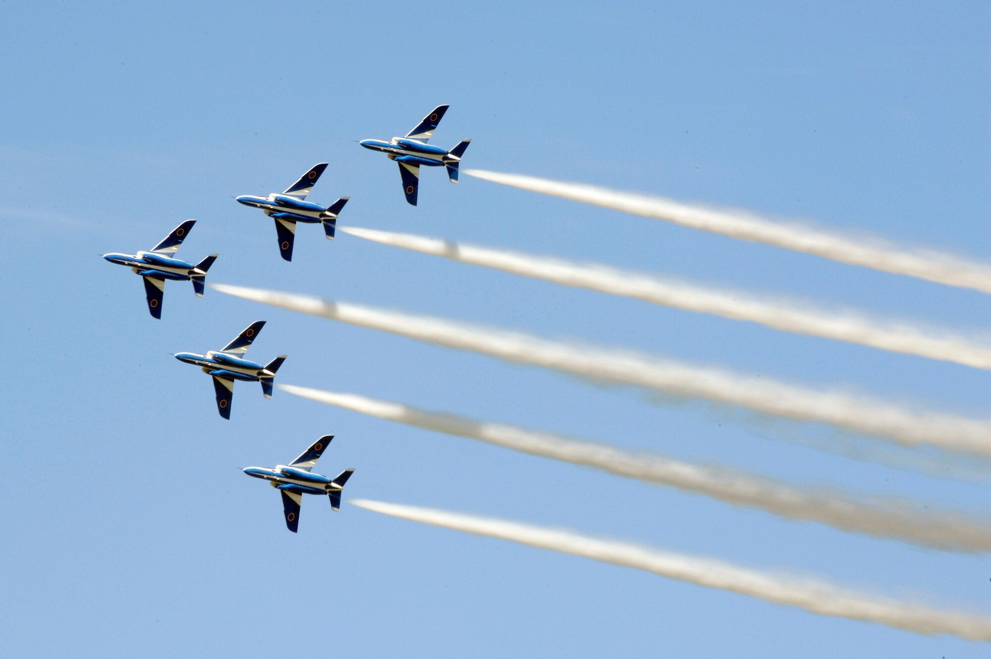 MISAWA AIR BASE, Japan - The Japan Air Self-Defense Force demonstration team "Blue Impulse" performs an aerial maneuver during Misawa's 32nd-annual air fest Sept. 4. Air Fest 2011 was an opportunity for approximately 100,000 attendees to see eight aerial demonstrations with 19 static displays of JASDF, U.S. Air Force, U.S. Navy aircraft as well as private aircraft operators. Air Fest 2011 also marked the last flight of Miss Veedol, a single-engine aircraft that, in 1931, flew non-stop across the Pacific Ocean from Sabishiro Beach, Misawa, Japan to Wenatchee, Washington, U.S. (U.S. Air Force photo/Tech. Sgt. Marie Brown)