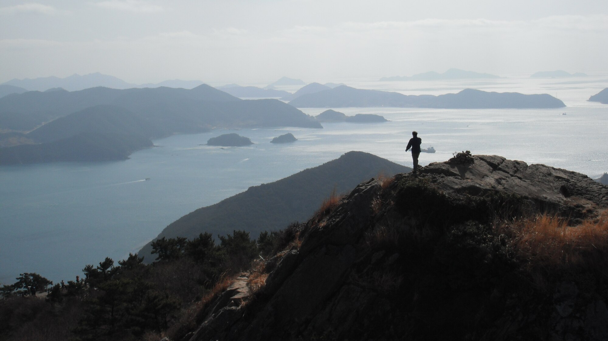 A visitor takes in the scenery of Hallyeohaesang National Park from the summit of Mt. Mireuksan in Tongyeong City, Republic of Korea. (U.S. Air Force photo/Staff Sgt. Eric Burks)