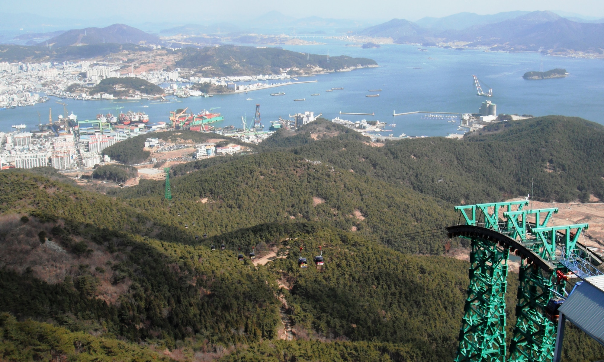 Visitors take the Hallyeosudo Landscape Cable Car to the summit of Mt. Mireuksan in Tongyeong City, Republic of Korea. (U.S. Air Force photo/Staff Sgt. Eric Burks)