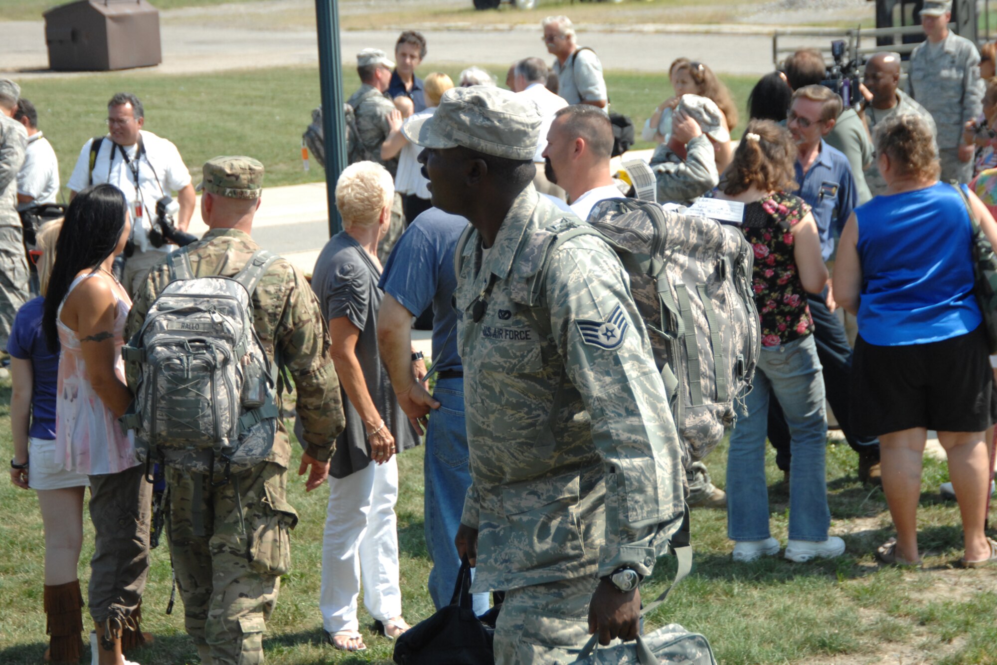 Members of the  127th Civil Engineer Squadron of the Michigan Air National Guard return to their home station at Selfridge Air National Guard Base, Mich., on Sept, 1, 2011, after a six-month deployment in Afghanistan. (USAF photo by SSgt Rachel Barton)