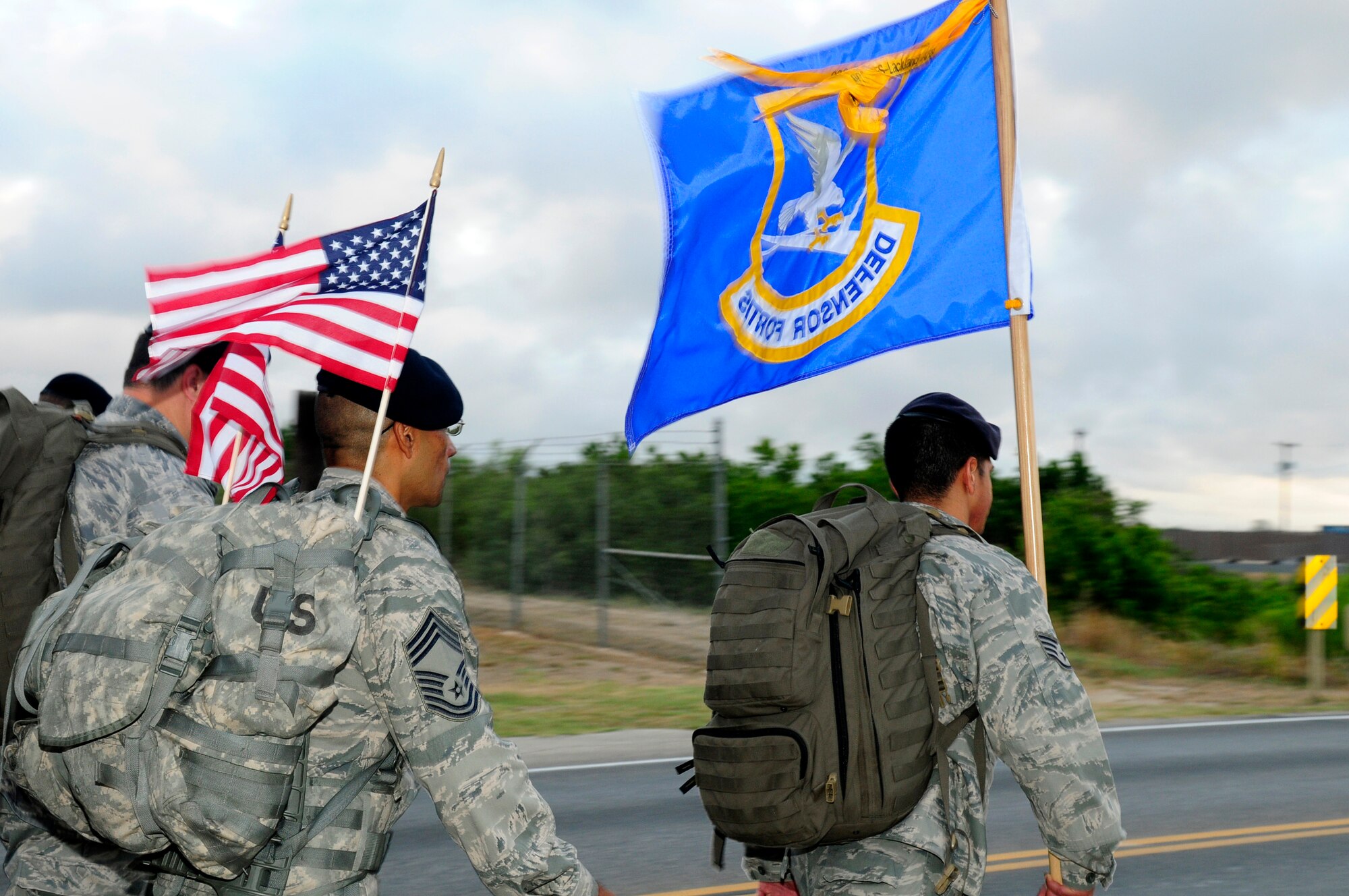 Chief Master Sgt. Domingo Ortega, the top-ranked senior noncommissioned officer assigned to the Texas Air National Guard's 149th Fighter Wing, participates in "The Ruck March to Remember 9/11", which began at Lackland Air Force Base, Texas, July 12, 2011.
(Air National Guard photo by Senior Master Sgt. Miguel D. Arellano/Released)