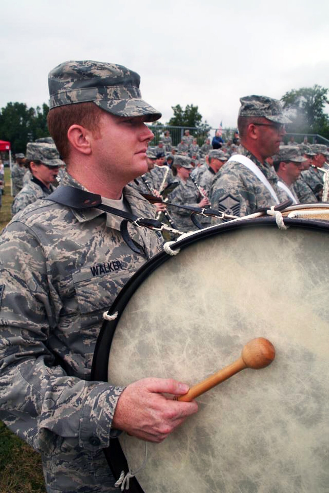 Members of the Air Mobility Command Band of Mid-America participate in a retreat ceremony recognizing the 10th anniversary of the Sept. 11, 2001, attacks on Sept. 9, 2011, at Scott Air Force Base, Ill. (U.S. Air Force Photo/Master Sgt. Scott T. Sturkol) 