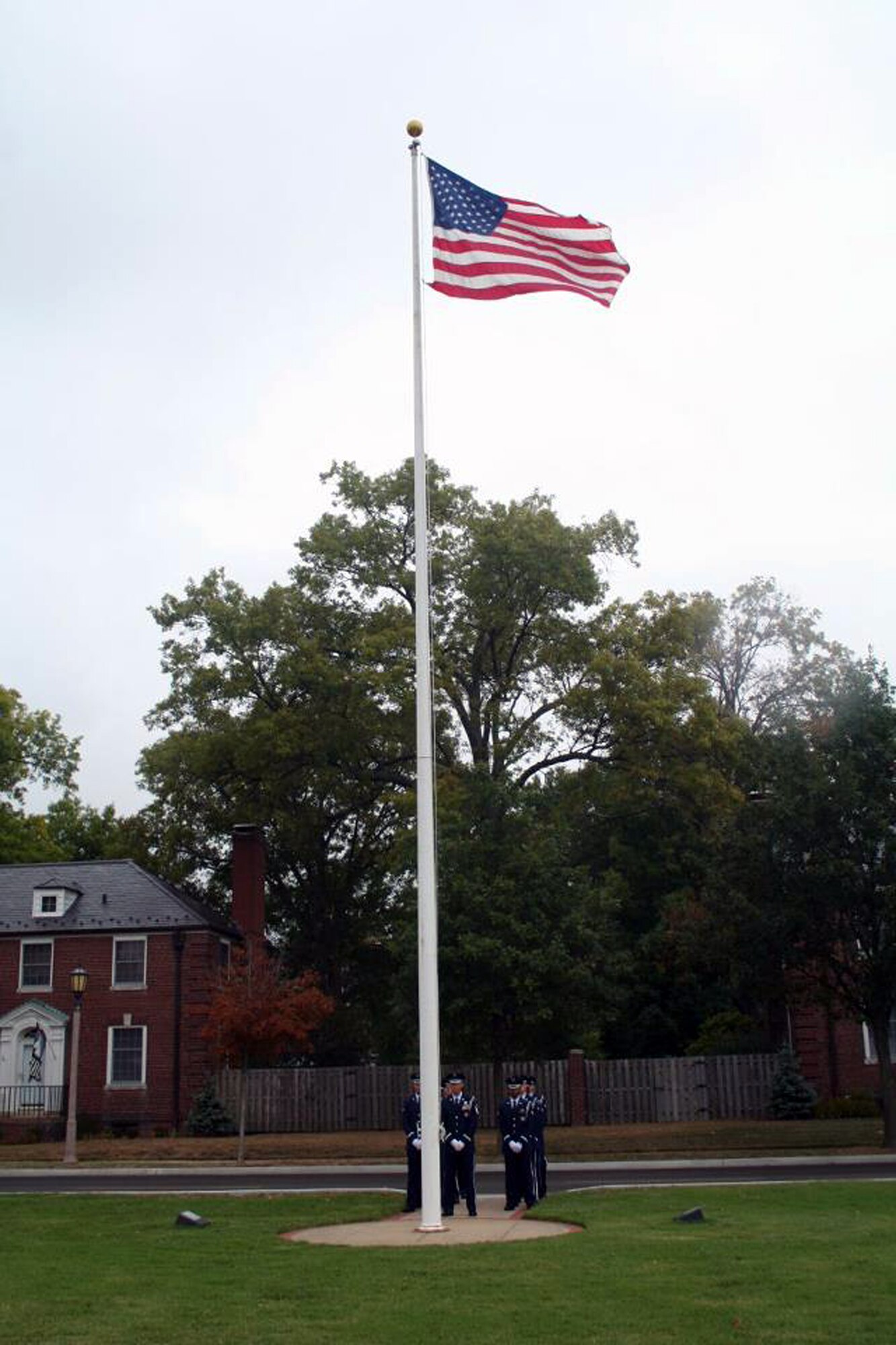 Members of the base honor guard participate in a retreat ceremony recognizing the 10th anniversary of the Sept. 11, 2001, attacks on Sept. 9, 2011, at Scott Air Force Base, Ill. (U.S. Air Force Photo/Master Sgt. Scott T. Sturkol) 
