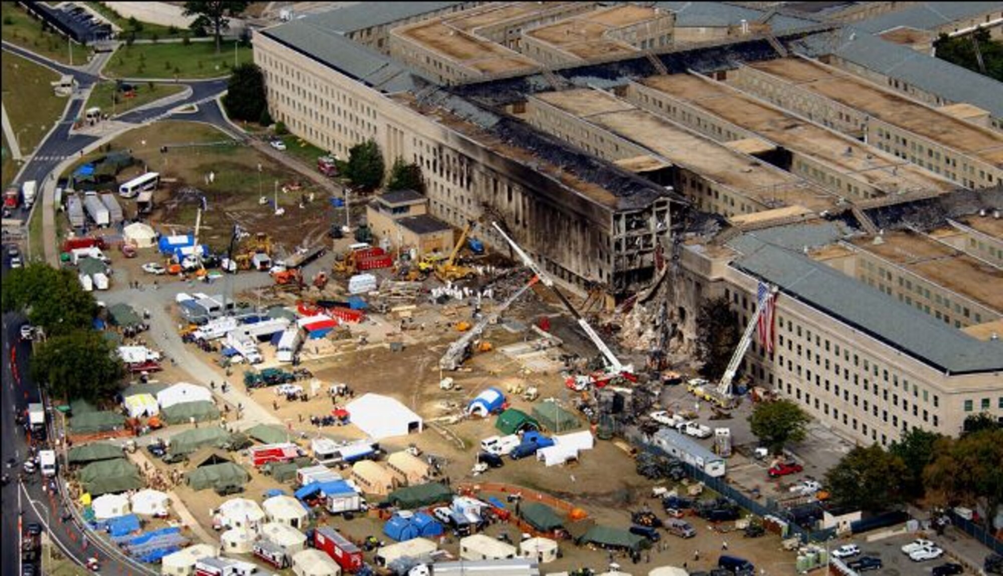 DAVIS-MONTHAN AIR FORCE BASE, Ariz. – An aerial shot of the Pentagon shows the damage done by the terrorist attacks on Sept. 11, 2001. (Courtesy photo)