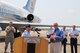 Col. Bill Edwards, 932nd Airllift Wing commander, hands the aircraft ceremonial key to AMC Museum director Michael Leister at Dover Air Force Base, Del.   VC-9 73-1862 was delivered to the Museum by the 932nd AW on Aug. 18.   The aircraft, also known as Air Force Two, was piloted by Lt. Col. Rick Eccher, who brought her in for smooth landing at 1 p.m.  The aircraft saw service in four decades escorting vice-presidents, first ladies and other U.S. dignataries.  (U.S. Air Force photo/Tech. Sgt. Dan Oliver)