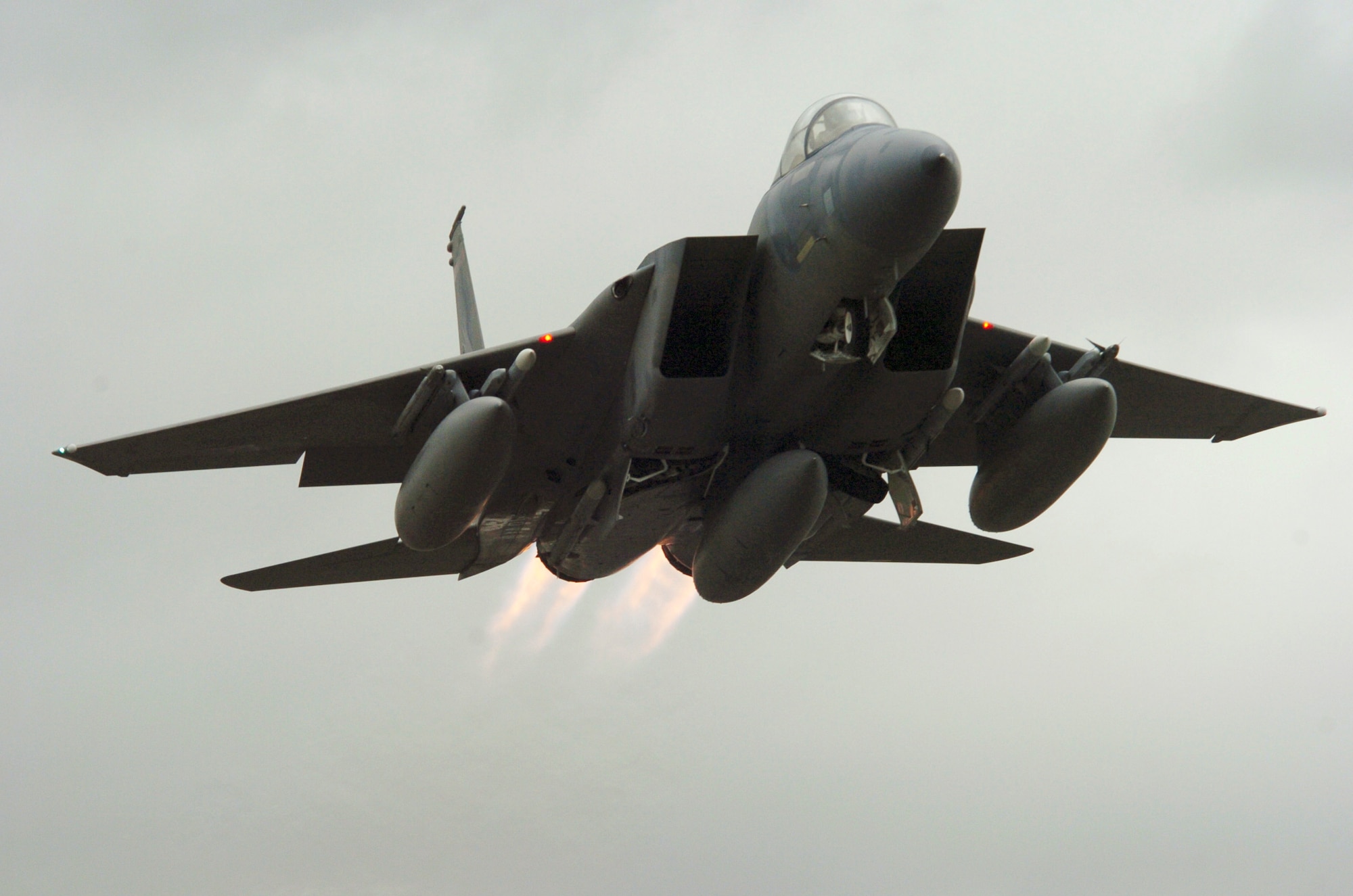 Oregon Air National Guard F-15 Eagles from the 142nd Fighter Wing, Portland Air National Guard Base, Portland, Ore., diligently maintain their watchful Aerospace Control Alert (ACA) vigil; ready to respond any day or night in defense of Oregon and the Pacific Northwest. (U.S. Air Force Stock Photograph by Tech. Sgt. John Hughel, 142nd Fighter Wing Public Affairs) (RELEASED)