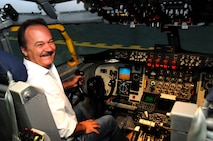 SEYMOUR JOHNSON AIR FORCE BASE, N.C. -- Country music singer and songwriter, Jimmy Fortune, formerly of the Statler Brothers, smiles from the pilot's seat of a KC-135R Stratotanker simulator as he prepares to practice a take-off here Sept. 9, 2011. Fortune took time to stop by Seymour Johnson Air Force Base during his visit to Eastern North Carolina for a scheduled performance in Pikeville. (USAF photo by SrA Meredith Thomas, 916ARW/PA)