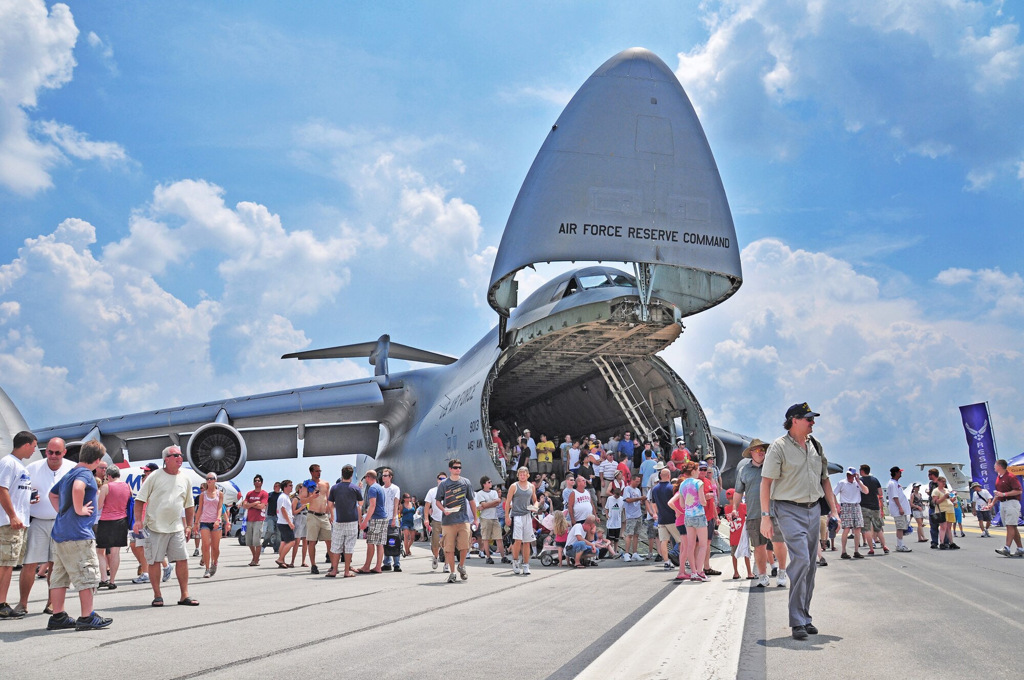WRIGHT-PATTERSON AIR FORCE BASE, Ohio - A 445th Airlift Wing C-5 Galaxy takes center stage at the Vectren Dayton Air Show July 23-24. (U.S. Air Force photo/Senior Airman Mikhail Berlin)