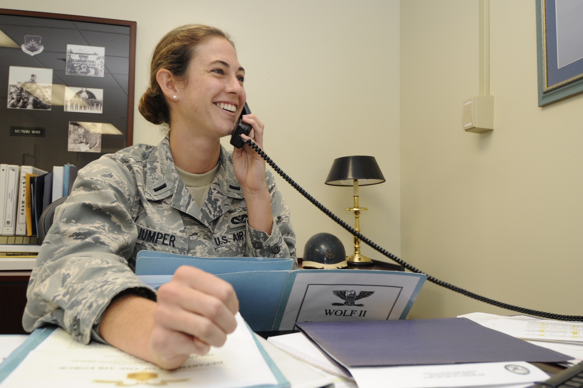 KUNSAN AIR BASE, Republic of Korea -- 1st Lt. Suzanne Jumper, 8th Fighter Wing executive officer, readjusts her commander’s schedule as various events and mission essential needs arose here Sept. 7. (U.S. Air Force photo/Staff Sgt. Rasheen Douglas)