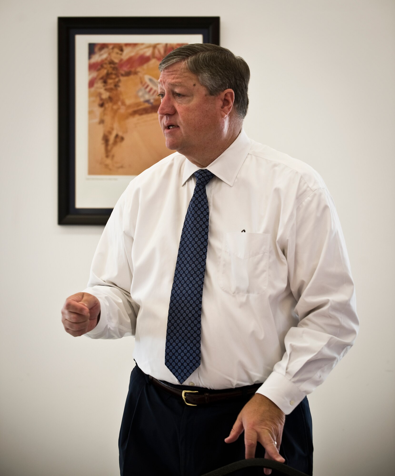 Secretary of the Air Force Michael Donley speaks with deployed Airmen during a breakfast, Sept. 8, 2011, at an undisclosed location in Southwest Asia.  During his visit, Donley addressed various issues affecting Air Force members such as retirement benefits, manning levels and counterinsurgency operations. (U.S. Air Force photo/Senior Airman Paul Labbe)