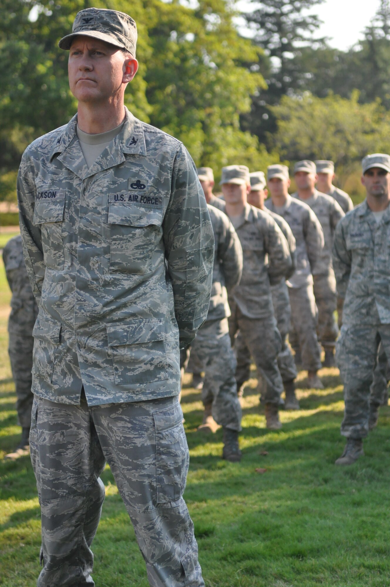 Col. Thomas Jackson, 62nd Maintenance Group commander, participates Sept. 9 during the final McChord Field Retreat ceremony of 2011 at Joint Base Lewis-McChord, Wash. (U.S. Air Force photo/Airman 1st Class Leah Young)