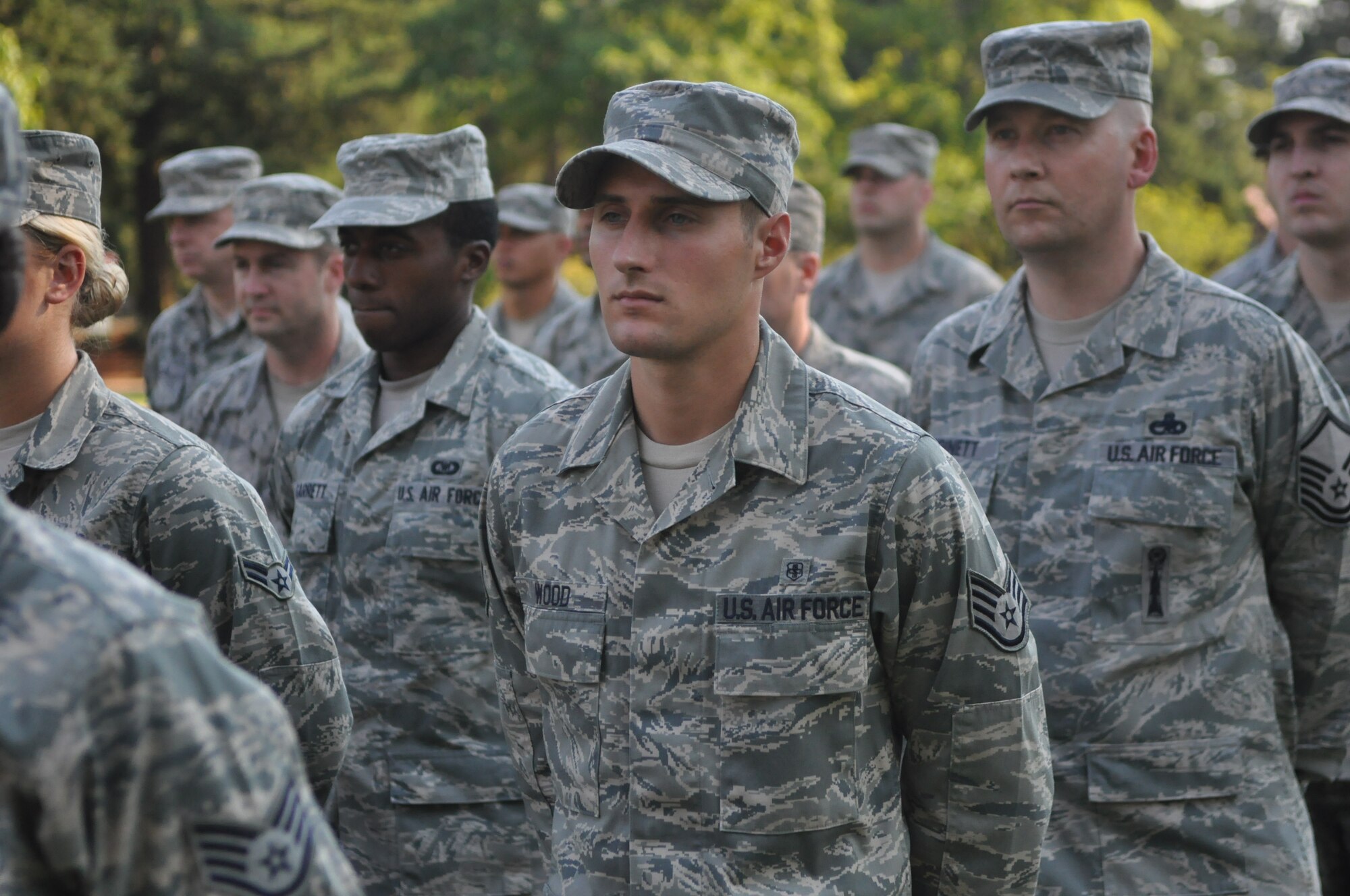 Staff Sgt. Barry Wood, 62nd Medical Squadron, participates Sept. 9 during the final McChord Field Retreat ceremony of 2011 at Joint Base Lewis-McChord, Wash. (U.S. Air Force photo/Airman 1st Class Leah Young)