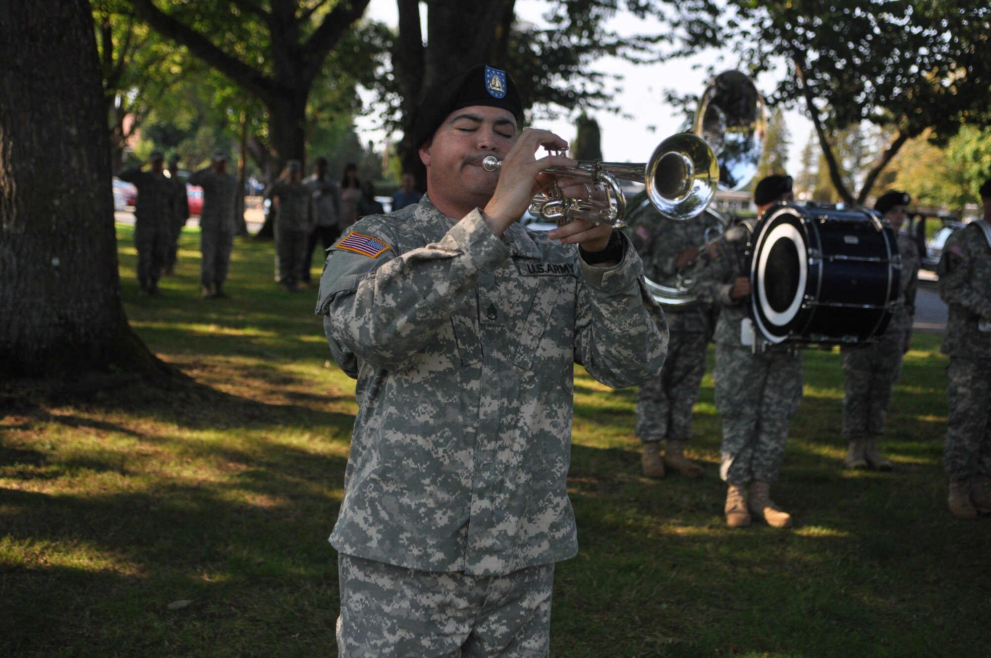 The I-Corps band performs Sept. 9 during the final McChord Field Retreat ceremony of 2011 at Joint Base Lewis-McChord, Wash. (U.S. Air Force photo/Airman 1st Class Leah Young)