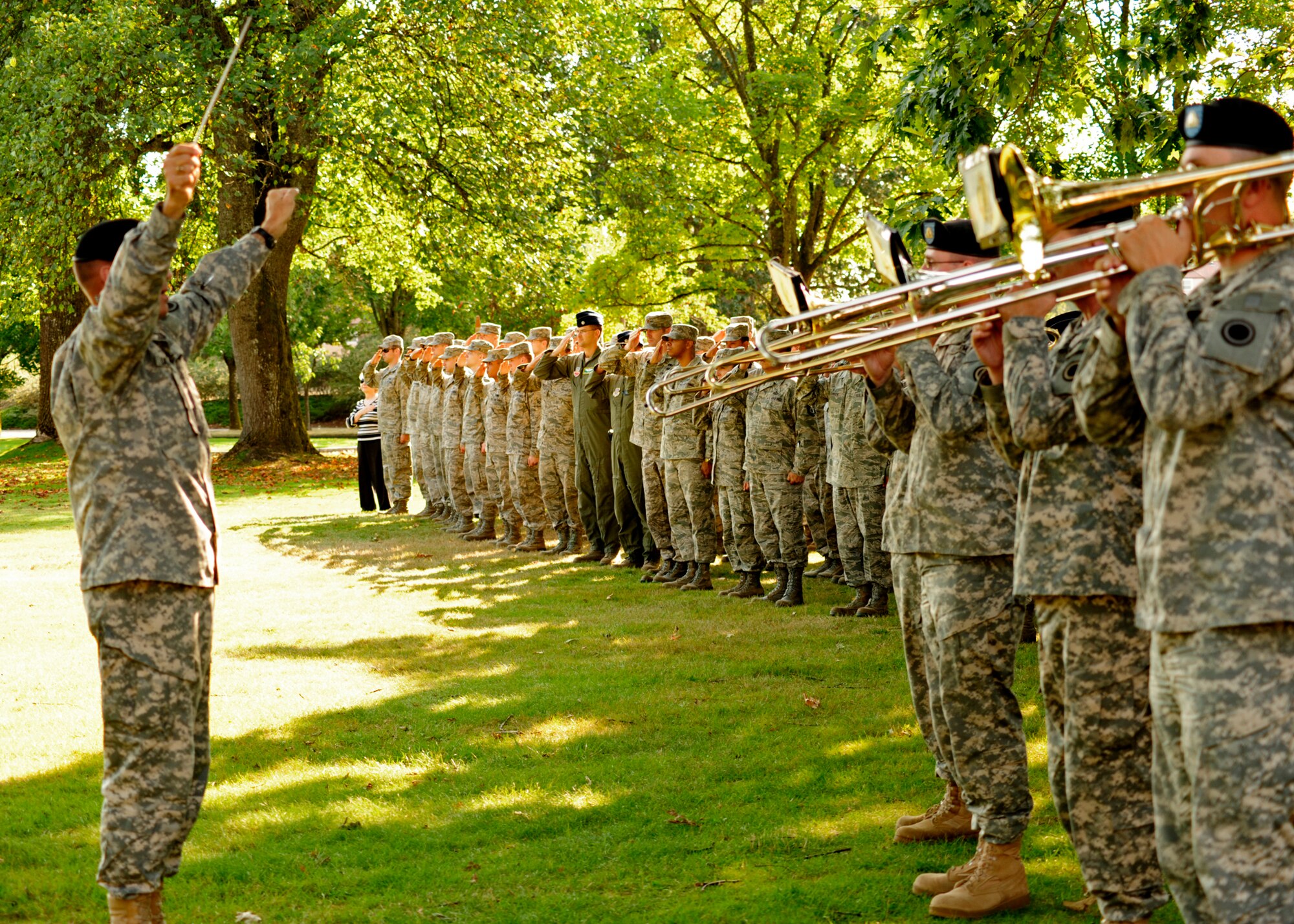 The I-Corps band performs Sept. 9 during the final McChord Field Retreat ceremony of 2011 at Joint Base Lewis-McChord, Wash. (U.S. Air Force photo/Adamarie Lewis-Page)