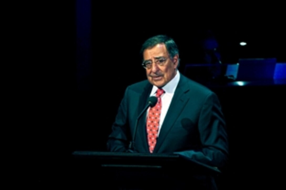 Defense Secretary Leon E. Panetta addresses the audience at the Washington National Cathedral's "A Call to Compassion," a commemoration of the 10th anniversary of 9/11, hosted at the Kennedy Center in Washington, D.C., Sept. 9, 2011.