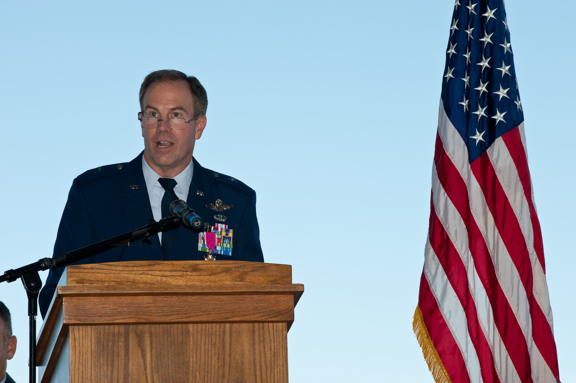 Brig. Gen. Richard L. Martin makes remarks after assuming command as the Assistant Adjutant General - Air and also the Colorado Air National Guard Sept. 10. (U.S. Air Force photo/Master Sgt. John Nimmo, Sr.) (RELEASED)