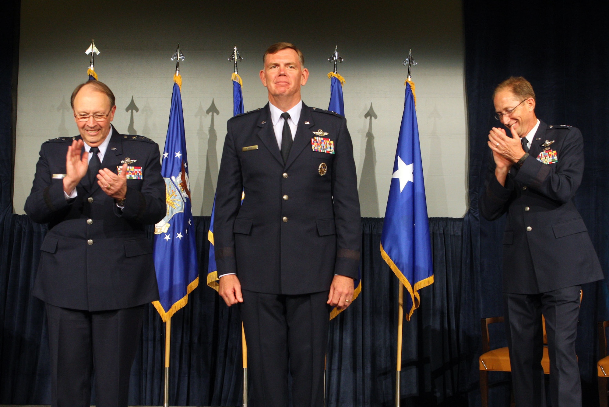 Maj. Gen. Wallace W. "Wade" Farris Jr. accepts his new assignment as commander of the 22nd Air Force from Lt. Gen. Charles E. Stenner Jr., Chief of Air Force Reserve, Headquarters United States Air Force, Washington, D.C., and Commander, Air Force Reserve Command, Robins Air Force Base, Ga., at a  ceremony held here Sep. 10. (U.S. Air Force Photo/Don Peek)