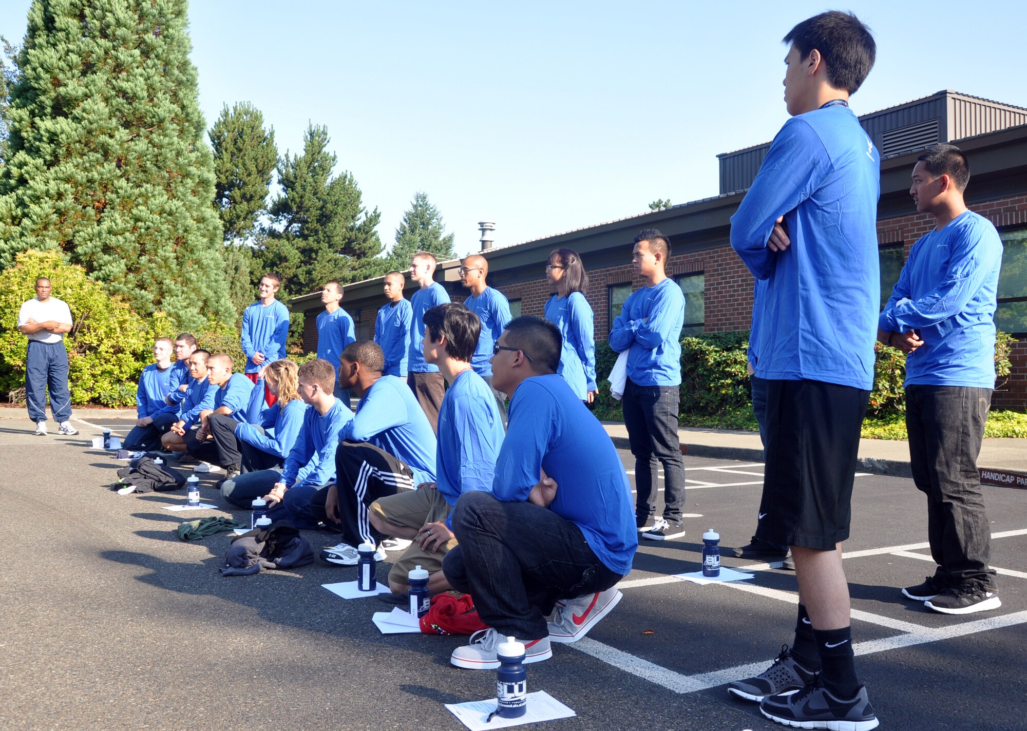 MCCHORD FIELD, Wash. - Newly enlisted U.S. Air Force Reservists train with recruiters here, Sept. 10. Developing skills and knowledge in military customs and courtesies, drill, and physical exercise were part of the day's training.  (U.S. Air Force photo by Tech. Sgt. Elizabeth Moody)