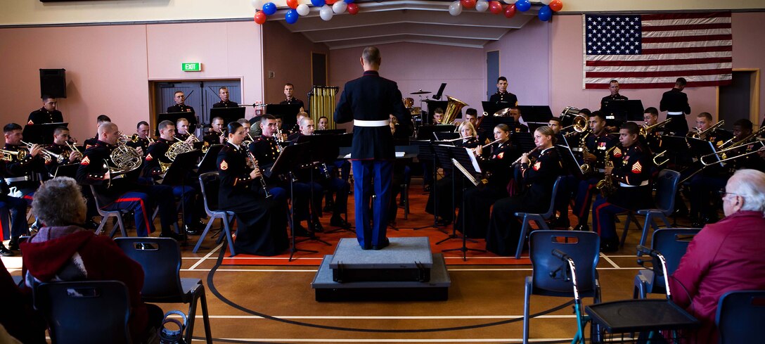 The U.S. Marine Corps Forces, Pacific Band performs at the Stratford War Memorial Centre for a community outreach event here Sept 13. The MARFORPAC band is in New Zealand to kick off a yearlong celebration for the 70th anniversary of Marines landing in Wellington in 1942. (Official U.S. Marine Corps photo by Lance Cpl. Isis M. Ramirez)