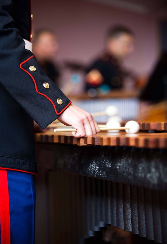 Cpl. Nathan P. Davenport, percussionist, U.S. Marine Corps Forces, Pacific Band, plays the marimba during a concert held at the Stratford War Memorial Centre here Sept. 13. The concert was held for the Stratford community to celebrate the 70th anniversary of Marines landing in Wellington in 1942. (Official U.S. Marine Corps photo by Lance Cpl. Isis M. Ramirez)