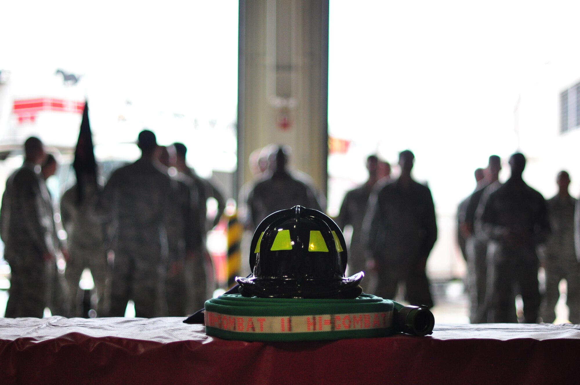 The 51st Civil Engineer Squadron fire department forms up Sept. 11, 2011 at Osan Air Base, Republic of Korea. “We will never forget,” is a phrase many Americans have heard thousands of times since Sept. 11, 2001, but for some the words go a bit deeper. The 51st CES fire department held a ceremony to remember and honor the firefighters who lost their lives that fateful day. (U.S. Air Force photo/Tech. Sgt. Chad Thompson)