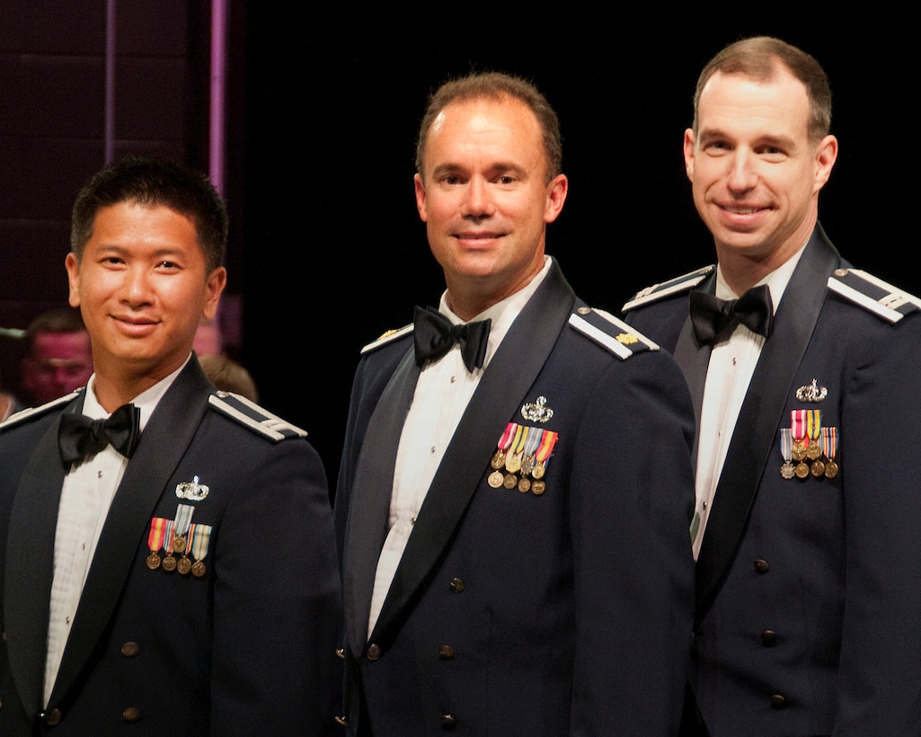 From left to right: Capt Vu Nguyen - Commander, Air National Guard Band of the West Coast; Major Eric Patterson - Commander, Air National Guard Band of the Southwest; Major Michael Willen - Commander, Air Force Band of the Pacific

July 10, 2010  Photo by MSgt Dave Buttner