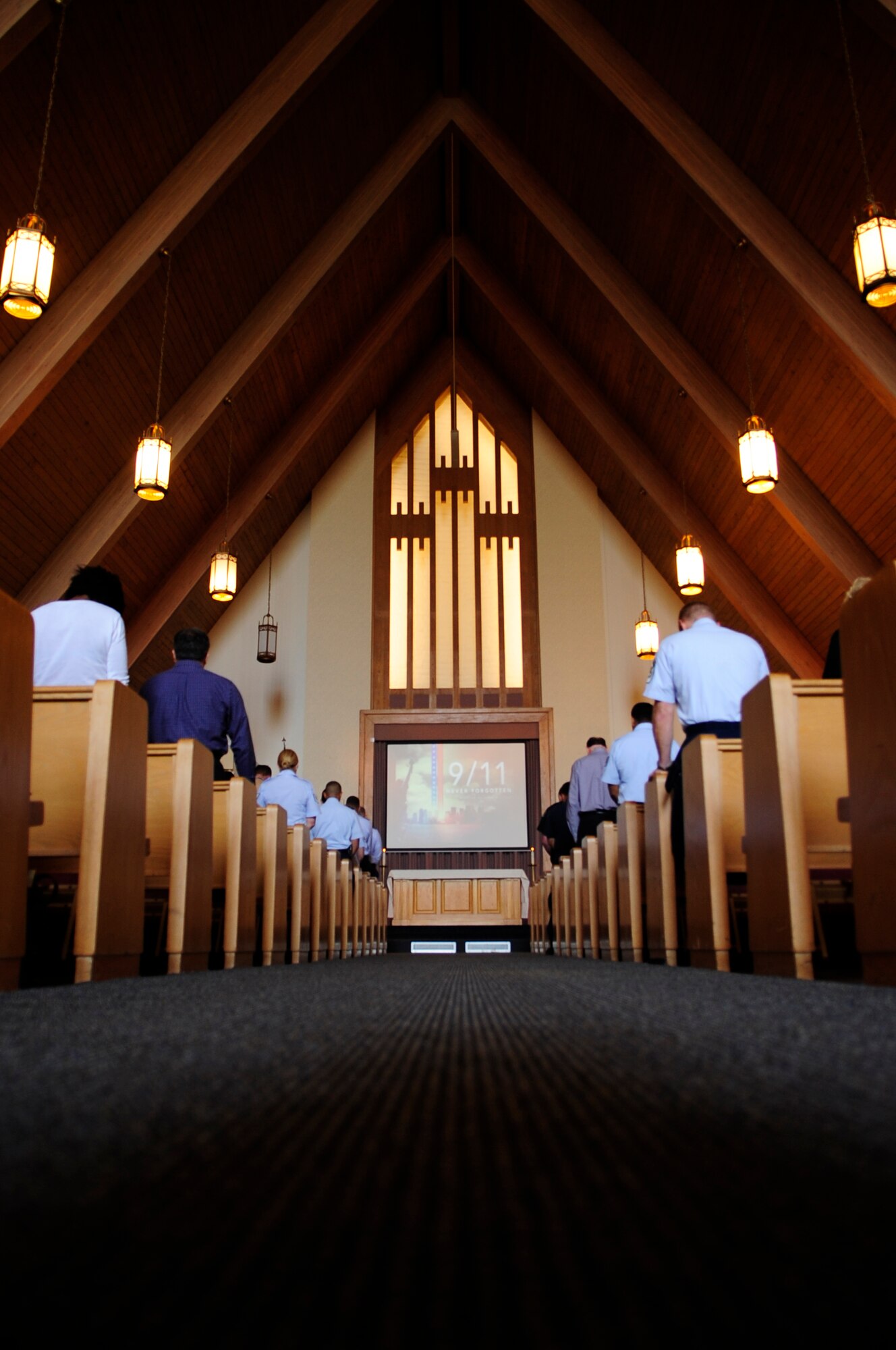 VANDENBERG AIR FORCE BASE, Calif. – Team Vandenberg attends a 9/11 Memorial Ceremony at Chapel 1 here Monday, Sept. 12, 2011. The ceremony was in remembrance of the victims the 9/11 terrorist attacks. (U.S. Air Force photo/Senior Airman Lael Huss)