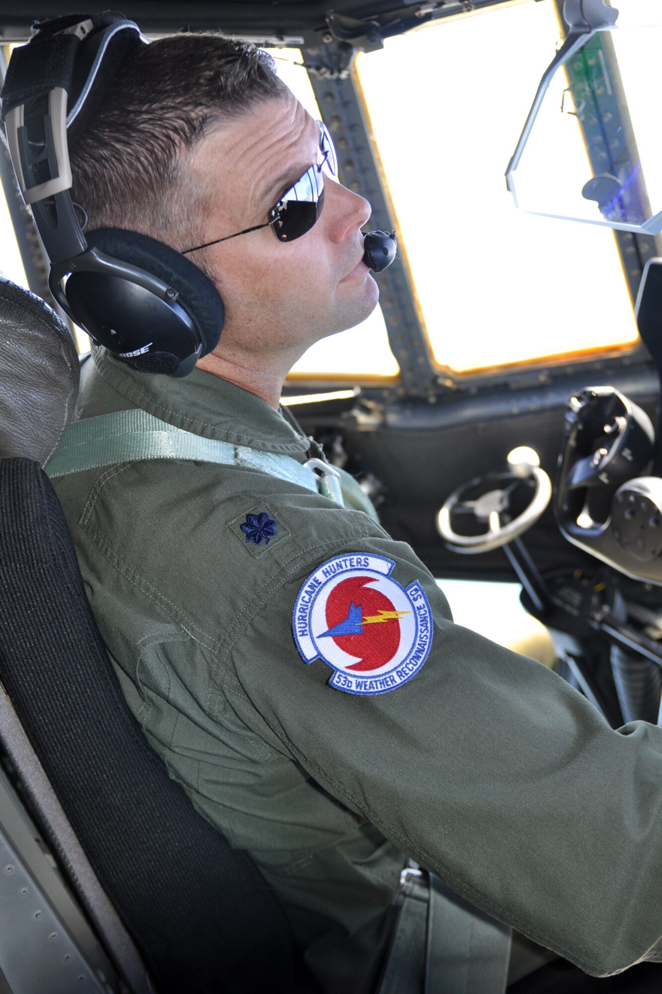 Lt. Col. Sean Pierce, 53rd Weather Reconnaissance Squadron director of operations, was one of the two pilots flying a low-level invest Sept. 7. The system was not a tropical storm when the Hurricane Hunters flew into, but it was upgraded and became Tropical Storm Nate because of the data gathered during the mission. (U.S. Air Force photo by Staff Sgt. Valerie Smock)