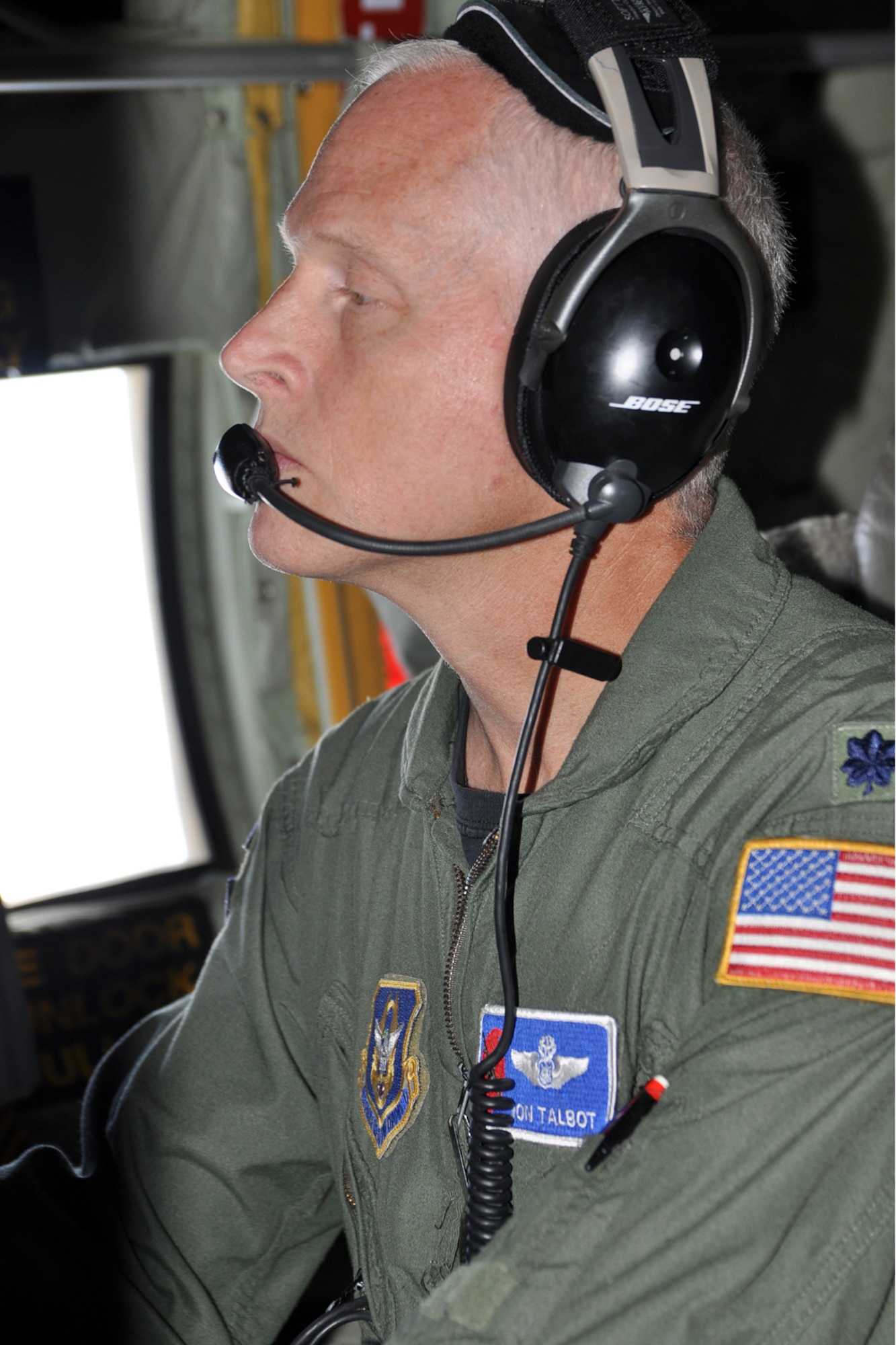 Lt. Col. Jon Talbot, the Chief Aerial Reconnaissance Weather Officer from the 53rd Weather Reconnaissance Squadron, looks at the computer to check the weather as the crew prepares to fly into Tropical Storm Nate Sept. 7. The Hurricane Hunters were flying a low-level invest, which helped gather the information to upgrade the system to a tropical storm. (U.S. Air Force photo by Staff Sgt. Valerie Smock)