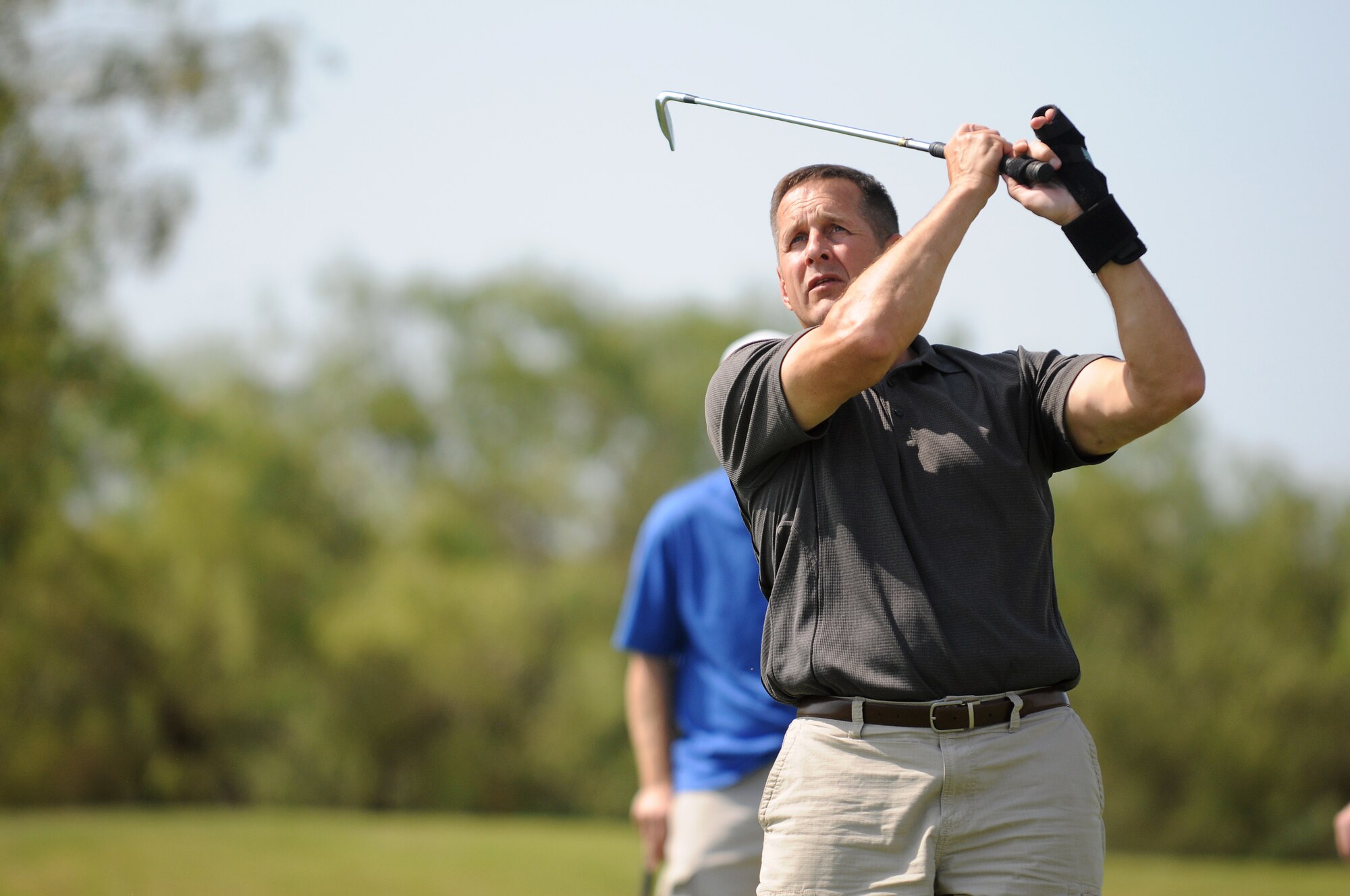 SAN ANGELO, Texas – Col. Paul Bugenske, 17th Mission Support Group Commander, participates in the 2011 Friendship Golf Tournament at Quicksand Golf Course here Sept 9. The event was hosted by the San Angelo Chamber of Commerce.  About $3,000 was raised and donated to the First Sergeant's Council to support Operation Warmheart and other base-wide programs that support service members and their families during deployments and emergencies. (U.S. Air Force Photo /Senior Airman Heather L. Rodgers)