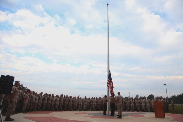 The flag is raised at U.S. Marine Corps Forces, Special Operations Command headquarters during a 9/11 memorial ceremony aboard Camp Lejeune, N.C. Sept.12. September was a month of rememberance and reflection, marked by several ceremonies taking place throughout MARSOC to honor its fallen warriors and the victims of 9/11.