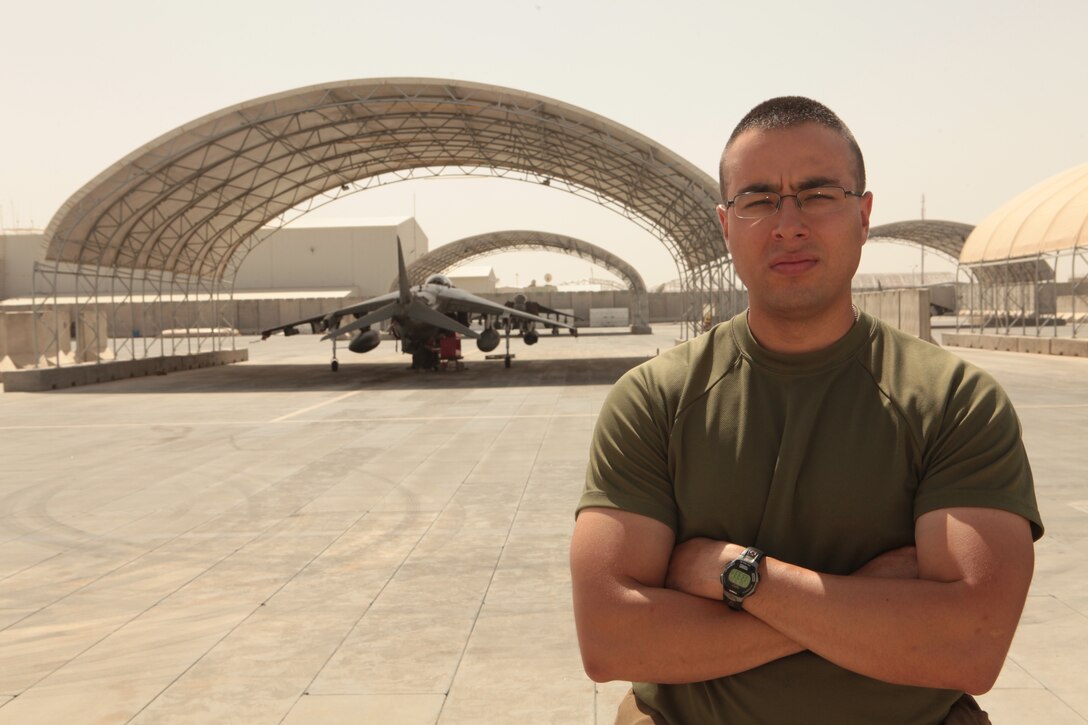 Staff Sgt. Douglas Acero, a Marine Attack Squadron 513 avionics technician and Sugarland, Texas, native, was three days away from graduating boot camp when the Twin Towers fell on 9/11. Ten years later, he's in Afghanistan supporting Marines on the ground by helping maintain his squadron's AV-8B Harriers.::r::::n::