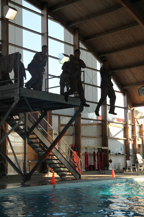 The new Marine swim qualification system was adjusted to provide updated, safer and expeditionary force relevant water survival training Sept. 13 at the Cherry Point combat pool.