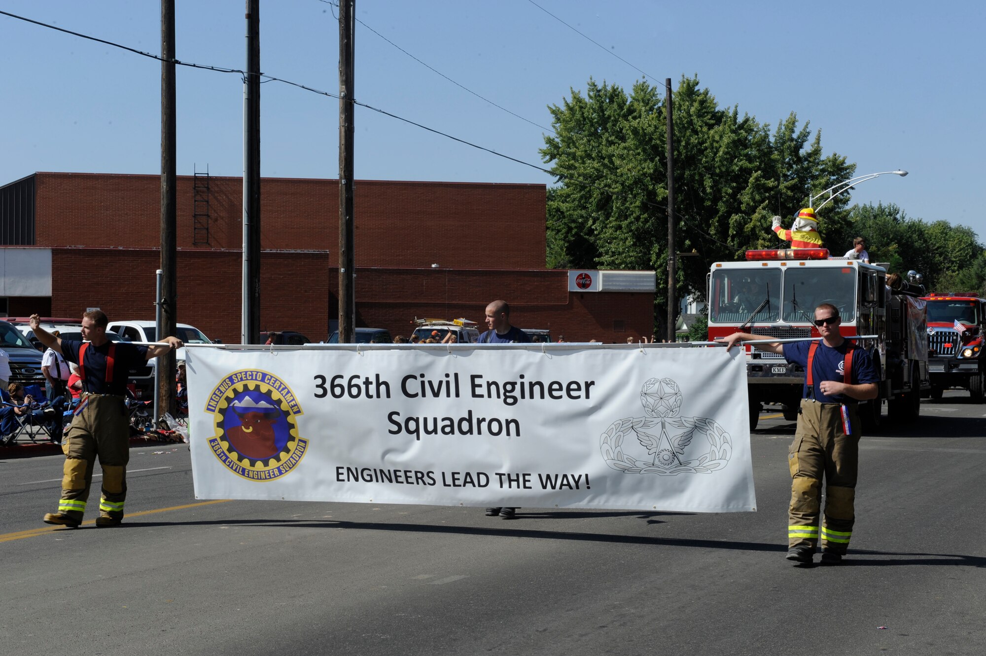 MOUNTAIN HOME, Idaho – Airmen from the 366th Civil Engineer Squadron march during the Air Force Appreciation Day Parade here, Sept. 10. The parade had more than 120 floats. (U.S. Air Force photo by Senior Airman Angelina Drake)