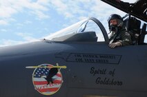 Col. Patrick Doherty arrives at the 2011 Guardians of Freedom Airshow at Lincoln Air Park in Lincoln, Neb., Sept. 9, 2011. Doherty is commander of the 4th Fighter Wing at Seymour Johnson Air Force Base, N.C. (Air National Guard photo by Staff Sgt. James Lieth/Released)