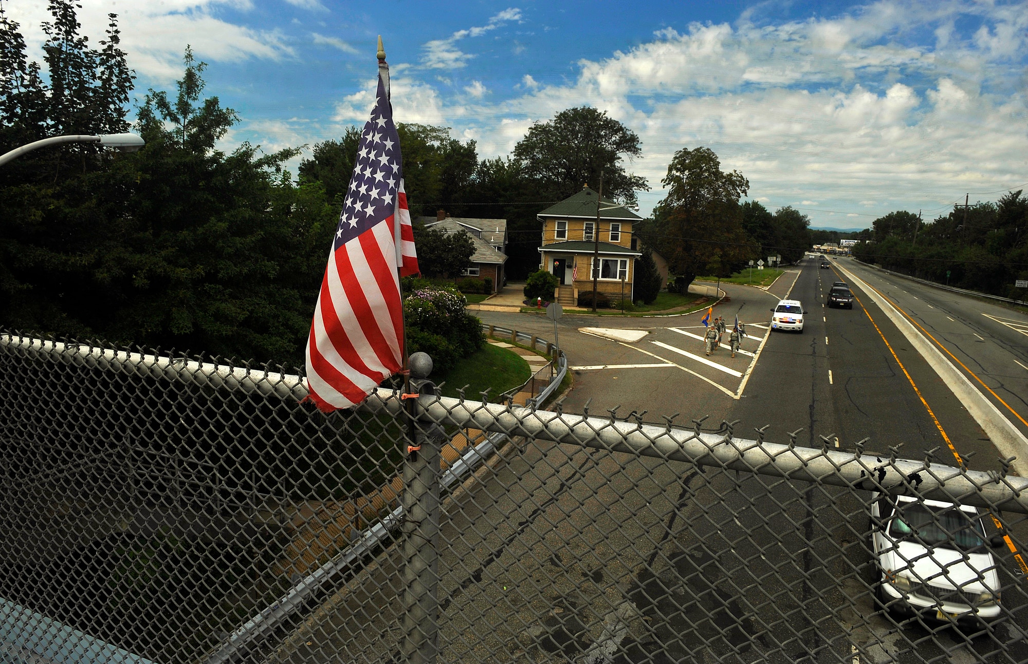 Security Forces airman from the 108th and 105th Security Forces Squadron from N.J. and N.Y. participate in the Security Forces 9/11 Ruck March to Remember along Route 46 in New Jersey, Sept. 10. More than 300 active-duty, Guard and Reserve Airmen from 23 units took turns marching from the Security Forces Center at Lackland Air Force Base, Texas, on July 12 to New York, handing off a guidon at each leg to honor the security forces members and Americans who died on 9/11 and in the ensuing wars. (U.S. Air Force photo/Tech. Sgt. Bennie J. Davis III)