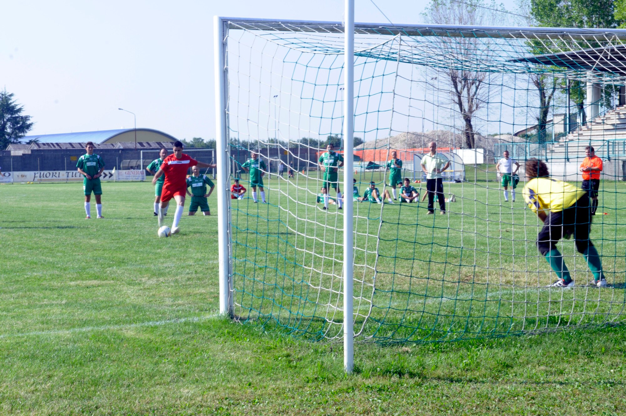 Participants of the Italian-American Friendship Festival play a game of soccer Sept. 10 in Maniago, Italy. (U.S. Air Force photo/2nd Lt. Joseph Alonso)
