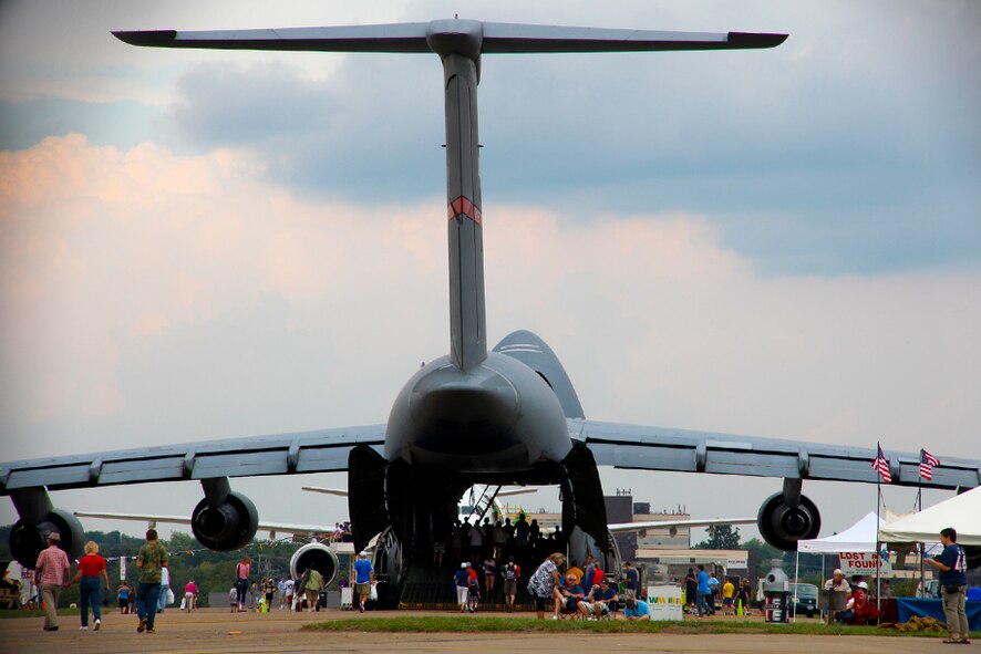 PITTSBURGH IAP ARS, PA -- Attendees look at a C-5 Galaxy during the Wings Over Pittsburgh 2011 Air Show, Sept. 11. The air show consisted of aircraft static displays as well as aerial demonstrations. (U.S. Air Force photo/Senior Airman Joshua J. Seybert)
