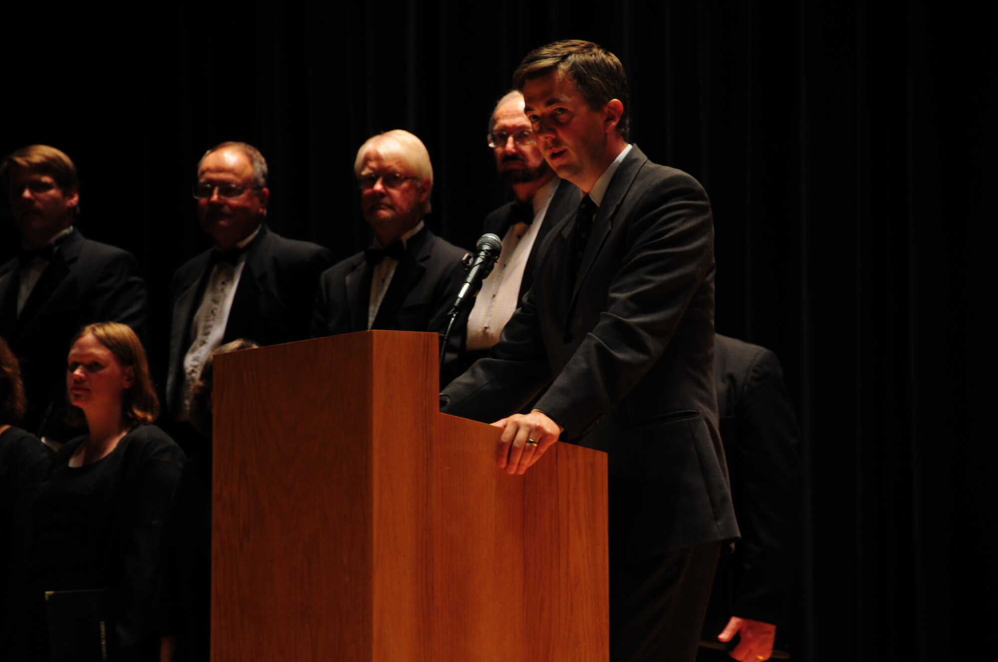 Duluth Mayor Don Ness speaks about peace and understanding during the 9/11 tribute held at the DECC in Duluth, Minn., September 11, 2011.  (U.S. Air Force photo by Tech. Sgt. Scott G. Herrington)
