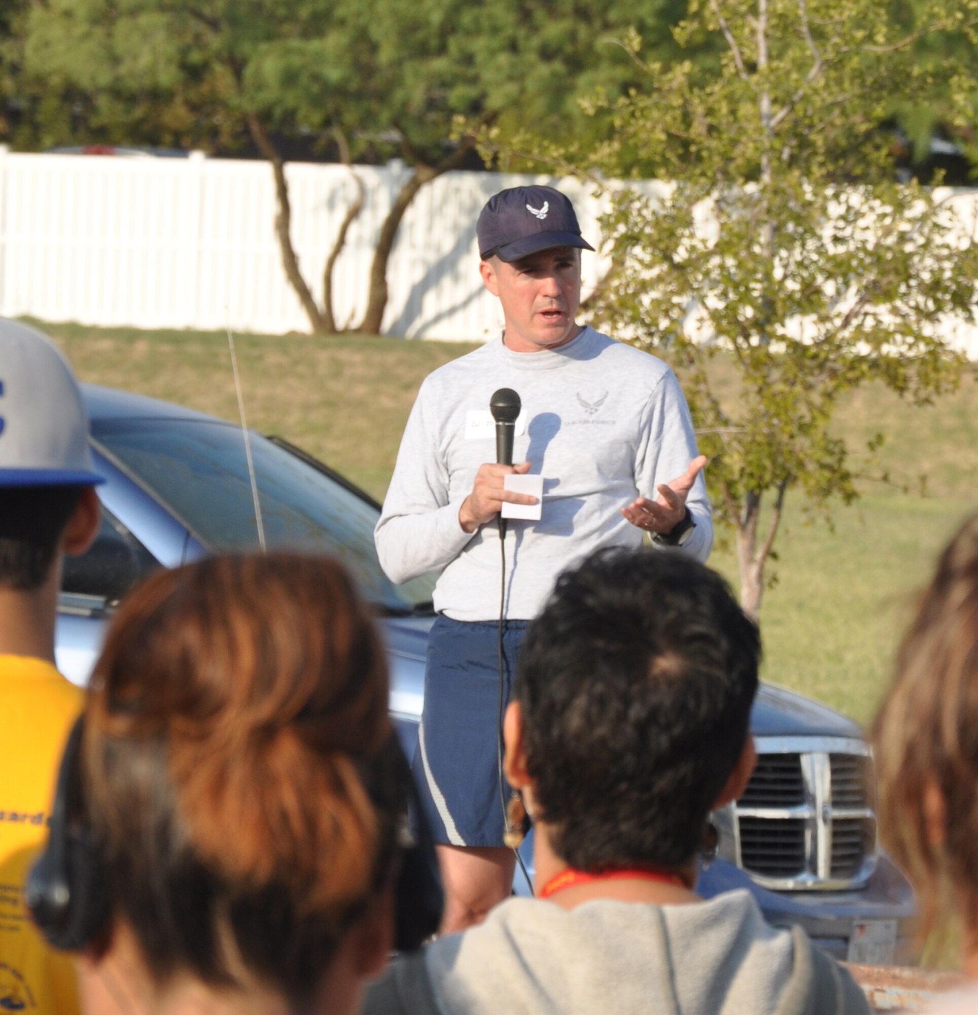 SAN ANGELO, Texas – Col. JD Willis, 17th Training Group Commander, speaks to participants at the annual 9/11 Run to Remember event at The Landings at Goodfellow Sept. 10. (U.S. Air Force photo/Connie Hempel)