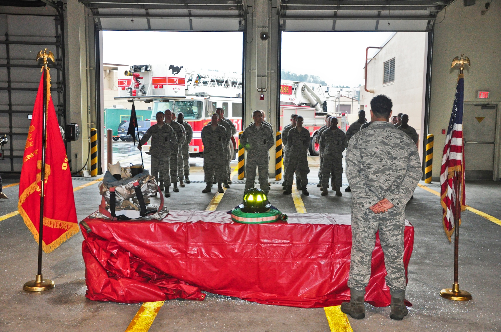 “We will never forget,” is a phrase many Americans have heard thousands of times since Sept. 11, 2001, but for some the words go a bit deeper. The 51st Civil Engineer Squadron fire department held a ceremony to remember and honor the firefighters who lost their lives that fateful day. (U.S. Air Force photo/Tech. Sgt. Chad Thompson)