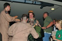 Personnel from the 335th Fighter Squadron bid farewell to each other as several Airmen left for a deployment to Southwest Asia, Sept. 14, 2011. The Airmen are part of a fighter package which includes more than 300 personnel from the 4th Operations Group, 4th Medical Group, 4th Mission Support Group and the 4th Aircraft Maintenance Squadron who will support Operation Enduring Freedom. This is the first time the 335th FS will deploy for a six-month rotation. (U.S. Air Force photo by Senior Airman Marissa Tucker)