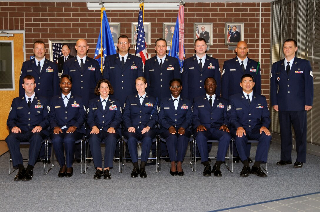 McGHEE TYSON AIR NATIONAL GUARD BASE, Tenn. - NCO Academy Class 11-6, M-Flight, gathers at The I.G. Brown Air National Guard Training and Education Center here, July 11, 2011.  (U.S. Air Force photo by Master Sgt. Kurt Skoglund/Released)