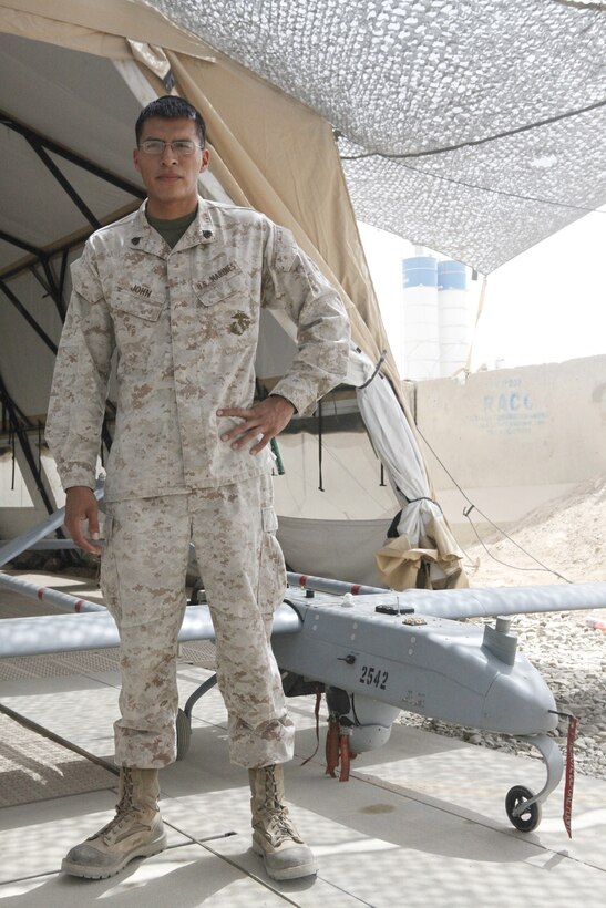 Sgt. Chad John is a Marine Unmanned Aerial Vehicle Squadron 3 UAV operator currently deployed to Camp Leatherneck, Afghanistan. John, of Shiprock, N.M., has operated unmanned aerial vehicles for more than seven years.