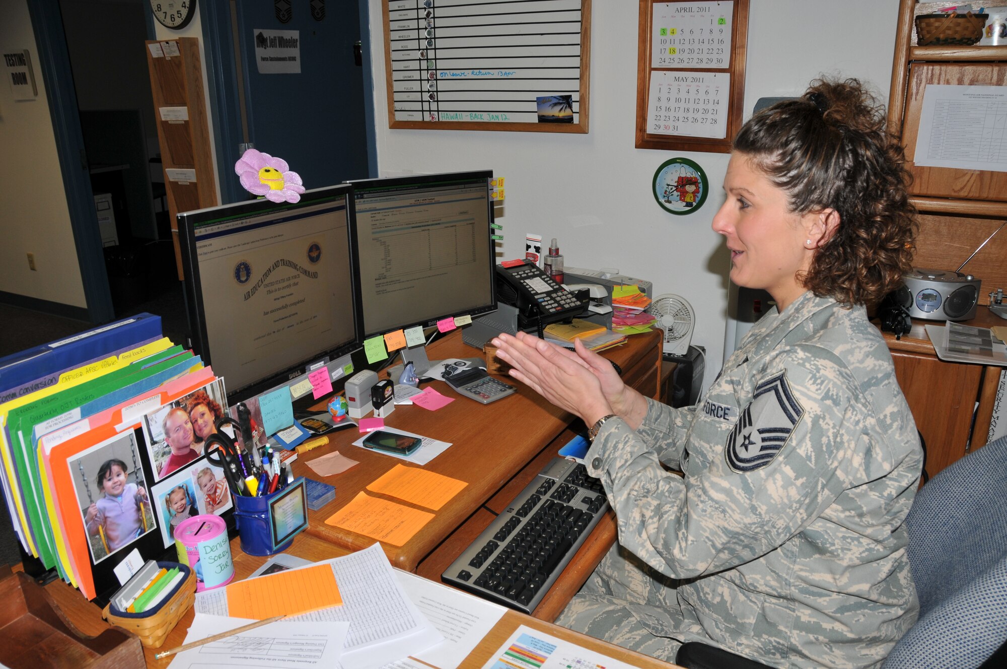 Senior Master Sergeant Tiffany Franklin completes one of the online computer based training courses offered through the Air Force ADLS. 
(U.S. Air Force photos by Senior Master Sgt. Eric Peterson.)