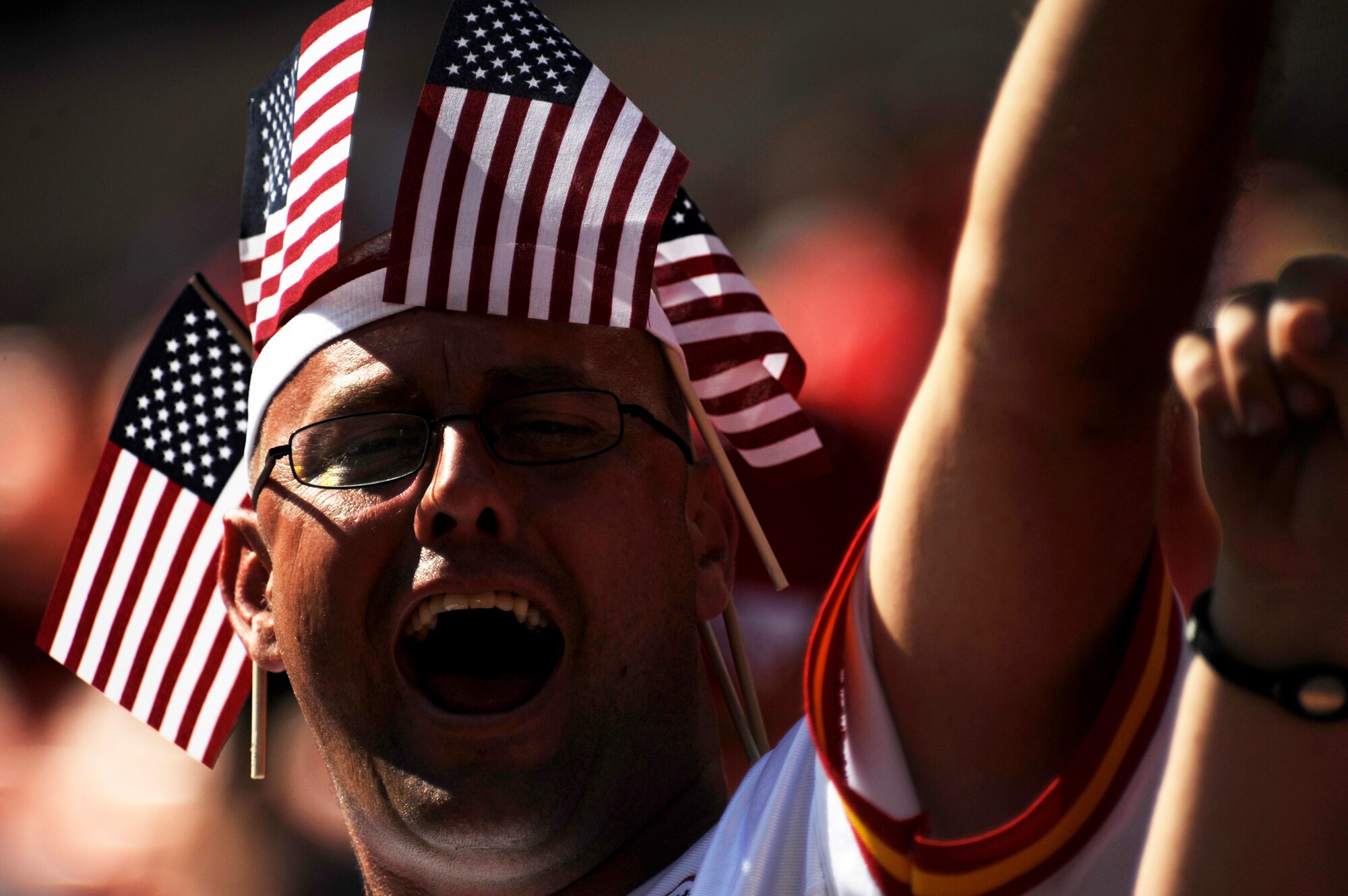 KANSAS CITY, Mo. - A fan shows his remembrance of the tragic events of 9/11 at Arrowhead Stadium during the Chief's season opener, Sept. 11. American flags filled the stadium by fans honoring those lost during 9/11. (U.S. Air Force photo by Senior Airman Cody H. Ramirez)
