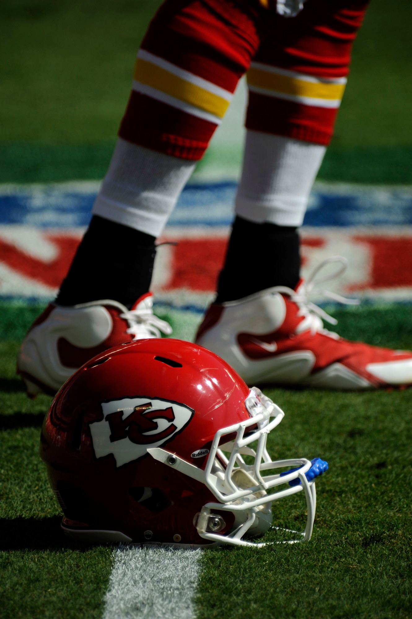 KANSAS CITY, Mo. - A member of the Kansas City Chiefs stretches at Arrowhead Stadium before their season opener, Sept. 11.  The Chiefs hosted a special pre-game on the 10th Anniversary of 9/11 in honor of those who passed during the tragic event.  (U.S. Air Force photo by Senior Airman Cody H. Ramirez)